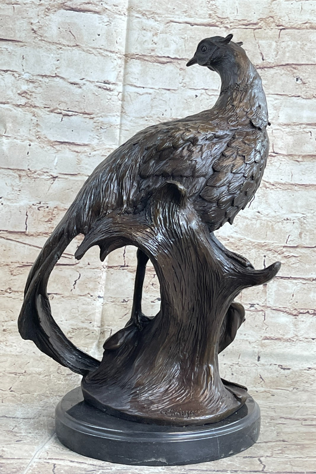 Art Nouveau Style Statue Sculpture Pheasant Bird Wildlife Art Deco Style Bronze