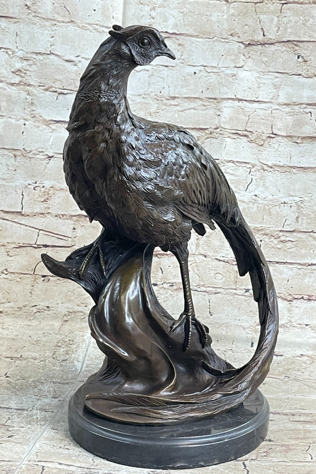 Art Nouveau Style Statue Sculpture Pheasant Bird Wildlife Art Deco Style Bronze