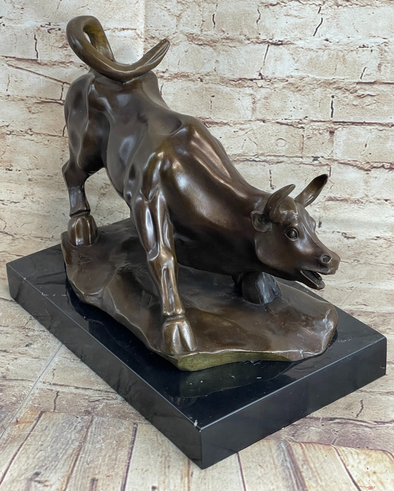 BRONZE BULL STOCK MARKET WALL ST BROKER GIFT STATUE SCULPTURE ART OFFICE STATUE