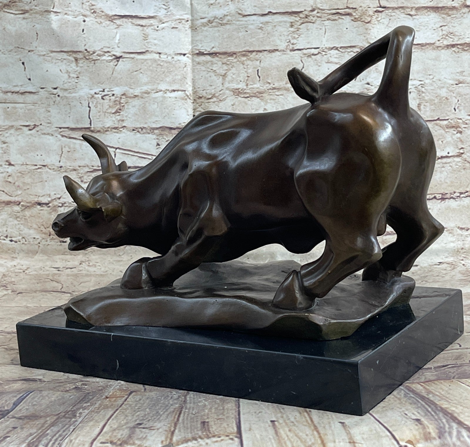 BRONZE BULL STOCK MARKET WALL ST BROKER GIFT STATUE SCULPTURE ART OFFICE STATUE