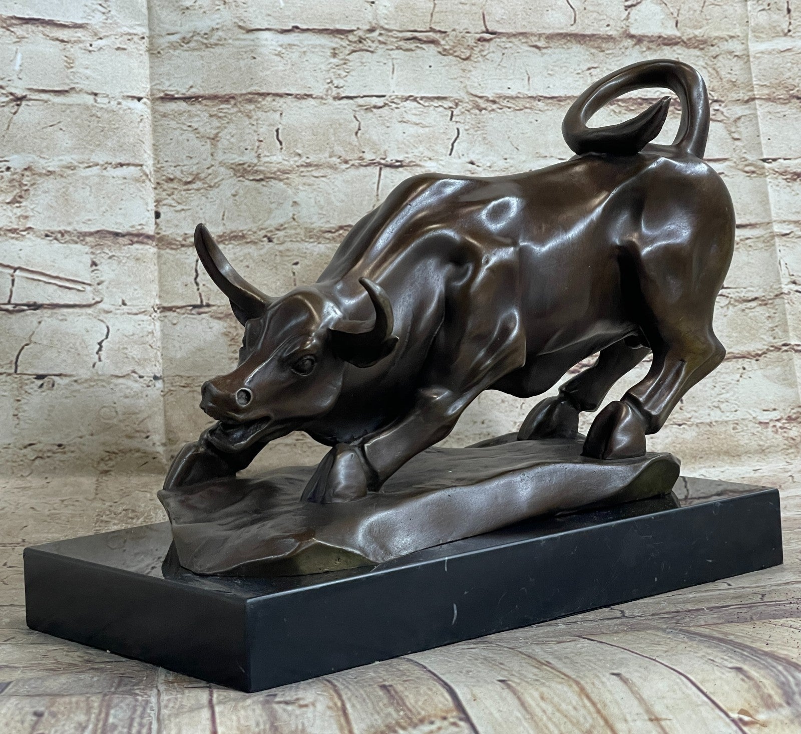 BRONZE BULL STOCK MARKET WALL ST BROKER GIFT STATUE SCULPTURE ART OFFICE STATUE