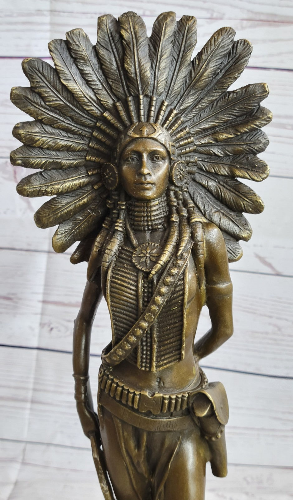 Genuine Solid Bronze Girl Woman Indian Warrior Home Office Decoration Statue