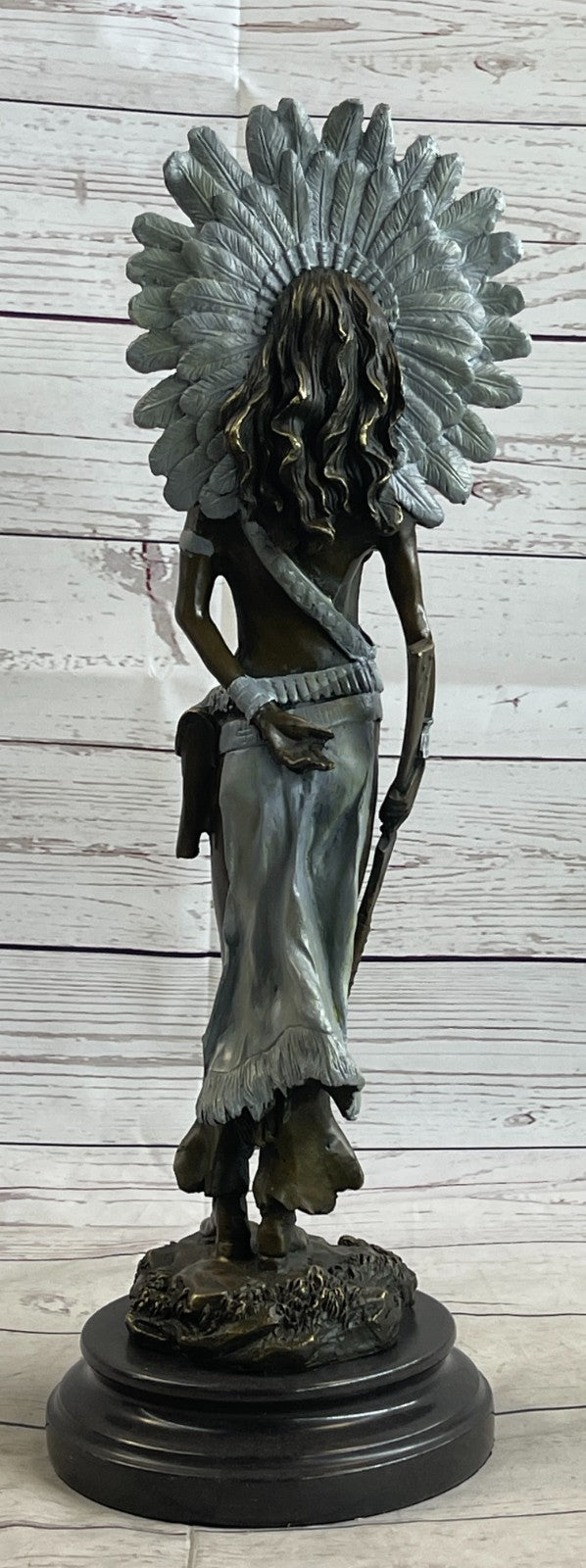 Signed Native American Indian Girl Bronze Sculpture Statue Figurine Home Decor