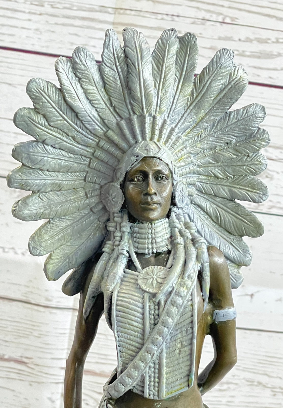 Signed Native American Indian Girl Bronze Sculpture Statue Figurine Home Decor