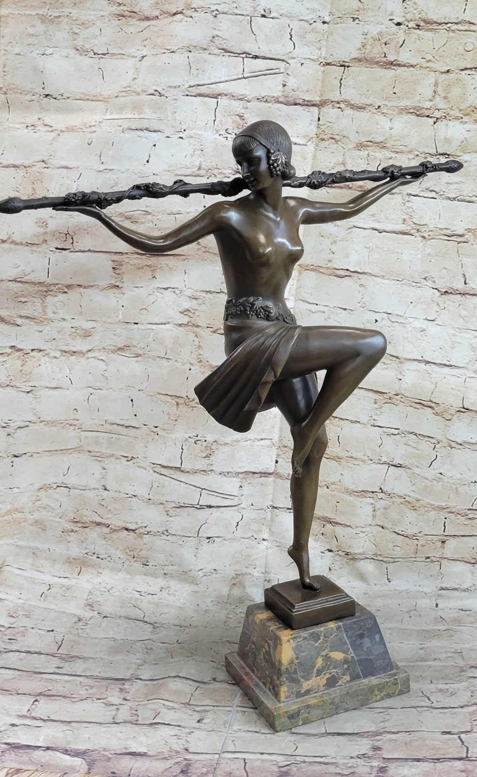 Nude Bronze Sculpture Thyrsus Dancer by Lost Wax Method Museum Quality Artwork