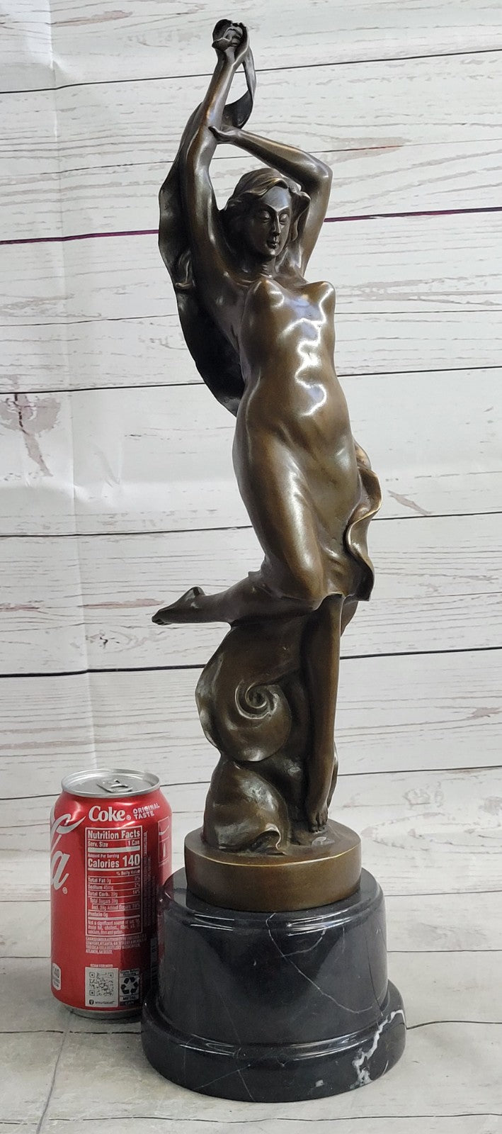 NUDE FAIRY 100% BRONZE FANTASY DECO NOUVEAU WINGED WOOD NYMPH SCULPTURE STATUE