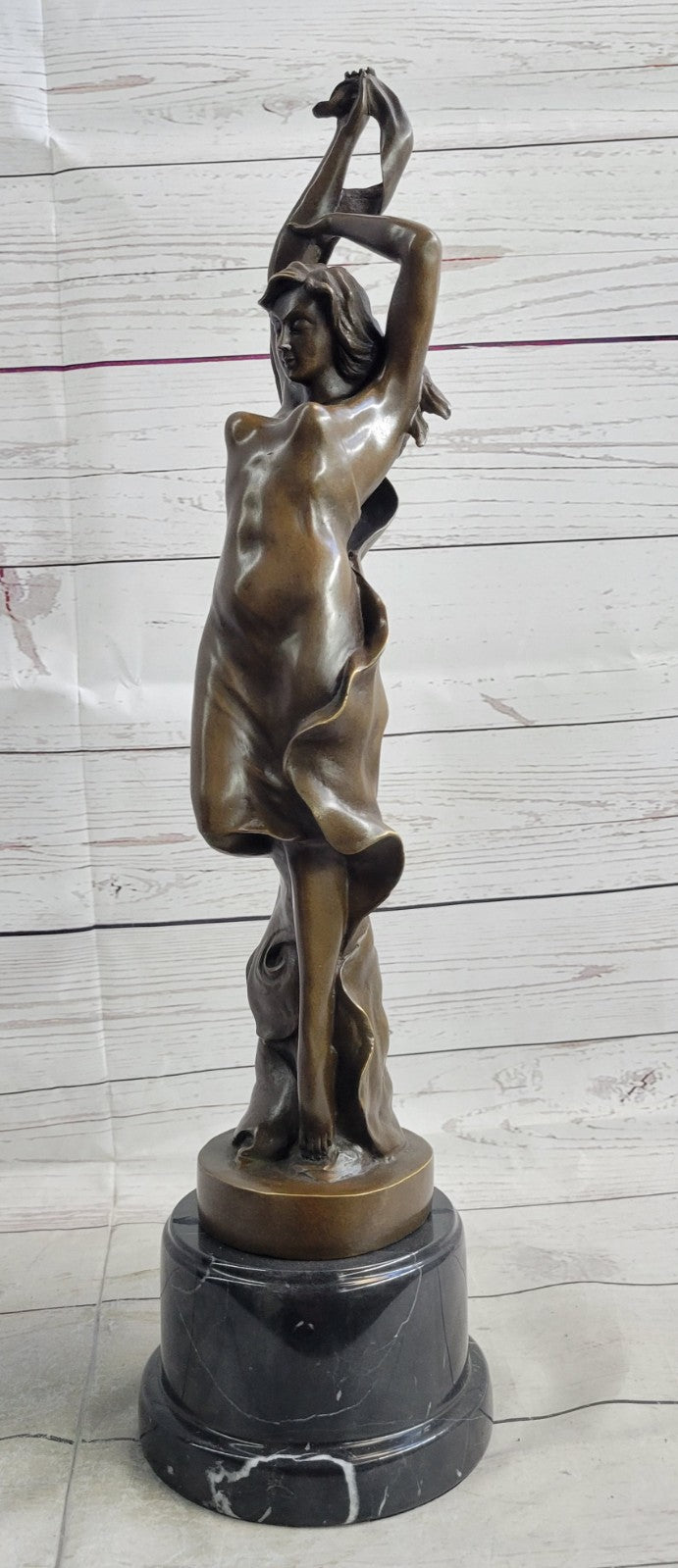 NUDE FAIRY 100% BRONZE FANTASY DECO NOUVEAU WINGED WOOD NYMPH SCULPTURE STATUE