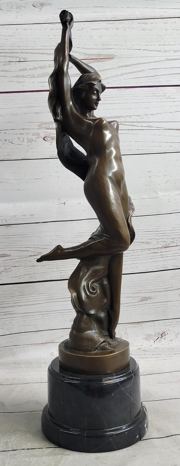 NUDE FAIRY 100% BRONZE FANTASY DECO NOUVEAU WINGED WOOD NYMPH SCULPTURE STATUE