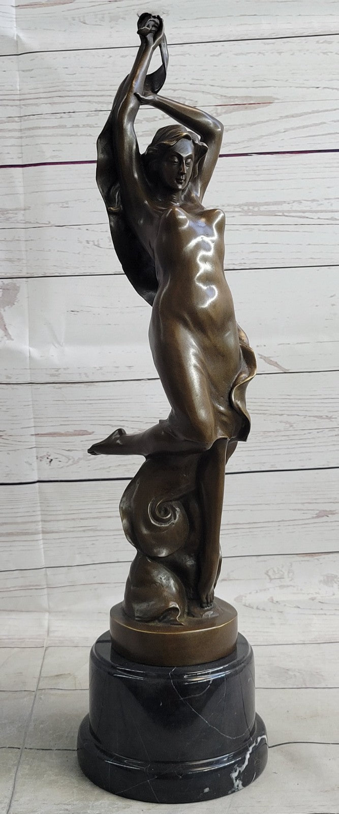 NUDE FAIRY 100% BRONZE FANTASY DECO NOUVEAU WINGED WOOD NYMPH SCULPTURE STATUE