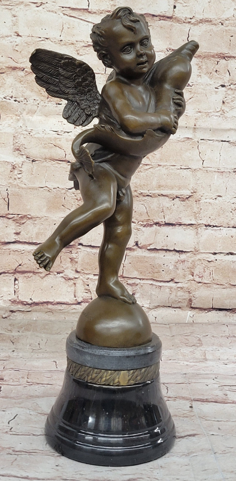 Collectible Bronze Sculpture: Artistic Semi-Nude Boy and Dolphin – Renaissance-Inspired Artwork