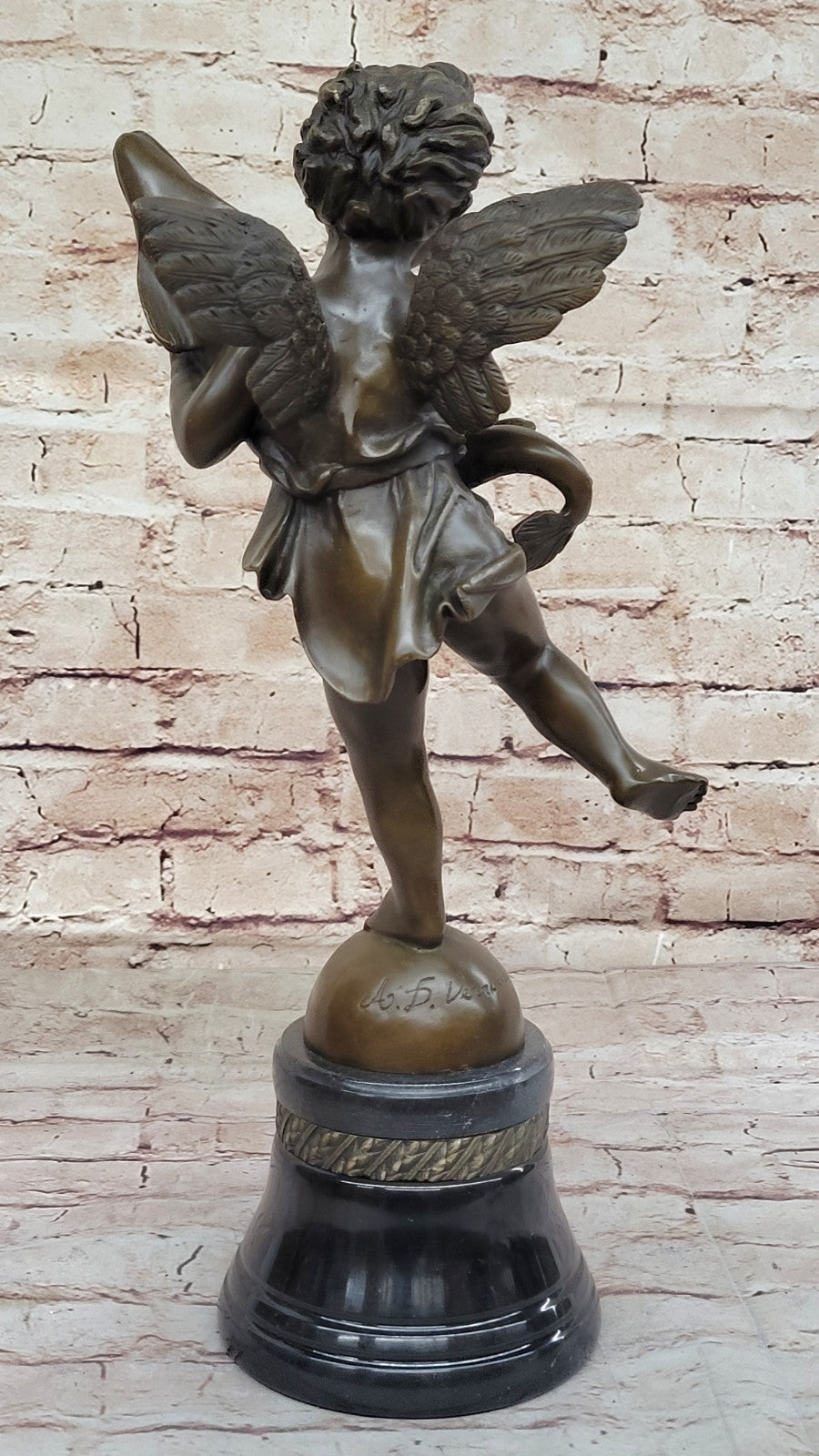 Collectible Bronze Sculpture: Artistic Semi-Nude Boy and Dolphin – Renaissance-Inspired Artwork