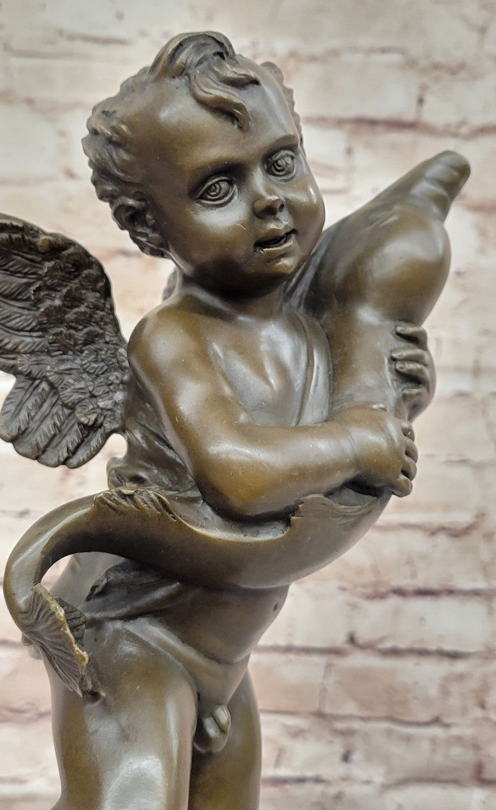 Collectible Bronze Sculpture: Artistic Semi-Nude Boy and Dolphin – Renaissance-Inspired Artwork