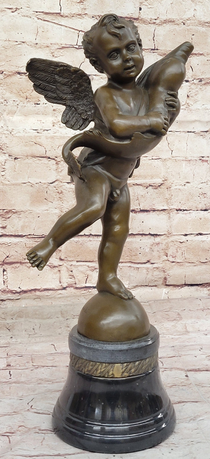 Collectible Bronze Sculpture: Artistic Semi-Nude Boy and Dolphin