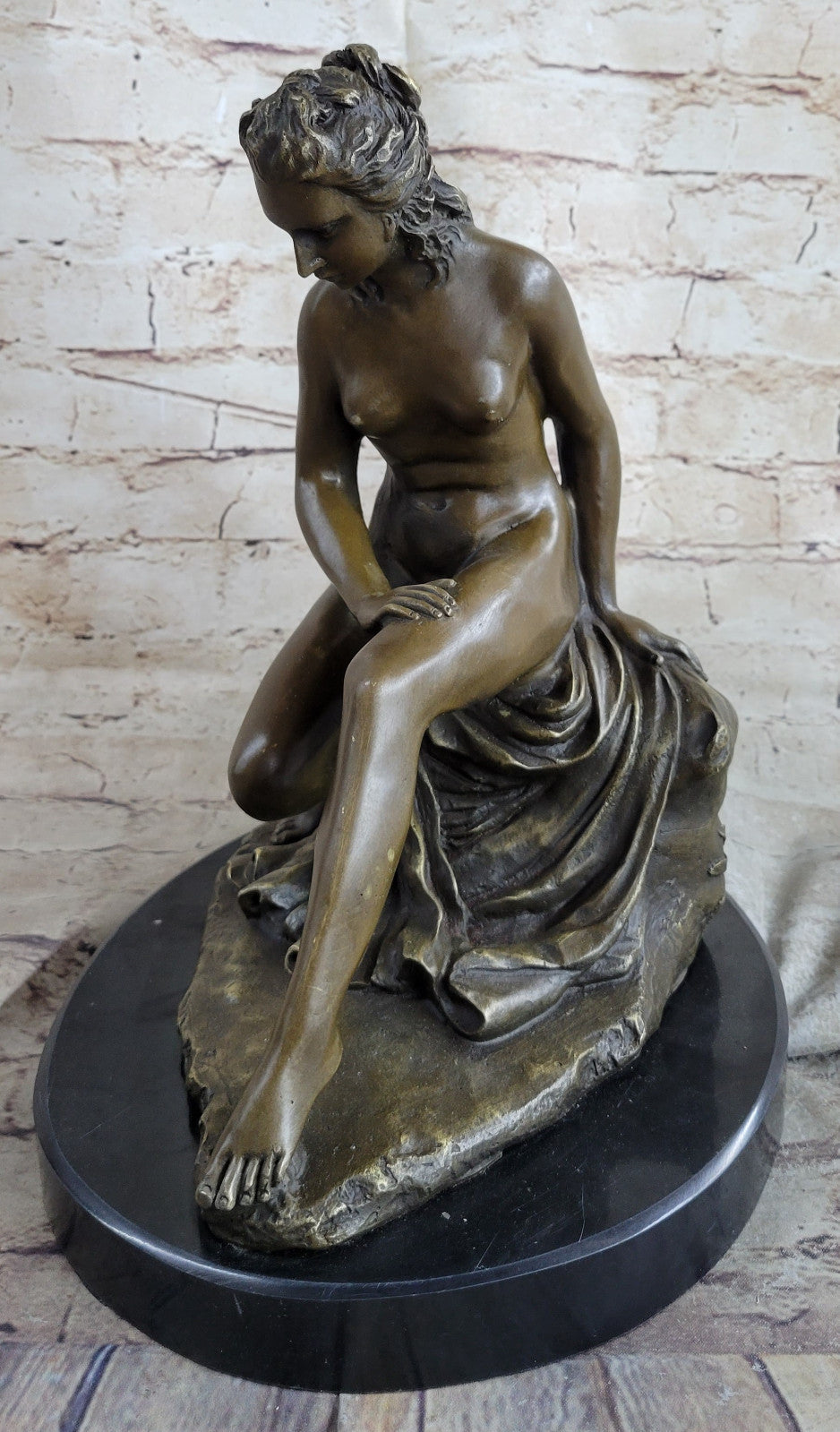 SOLID BRONZE FIGURE OF A NUDE MAIDEN AFTER ALLEGRAIN LOST WAX METHOD STATUE