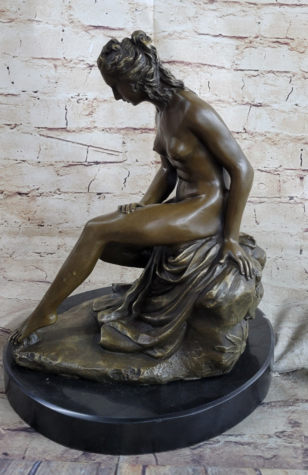 SOLID BRONZE FIGURE OF A NUDE MAIDEN AFTER ALLEGRAIN LOST WAX METHOD STATUE