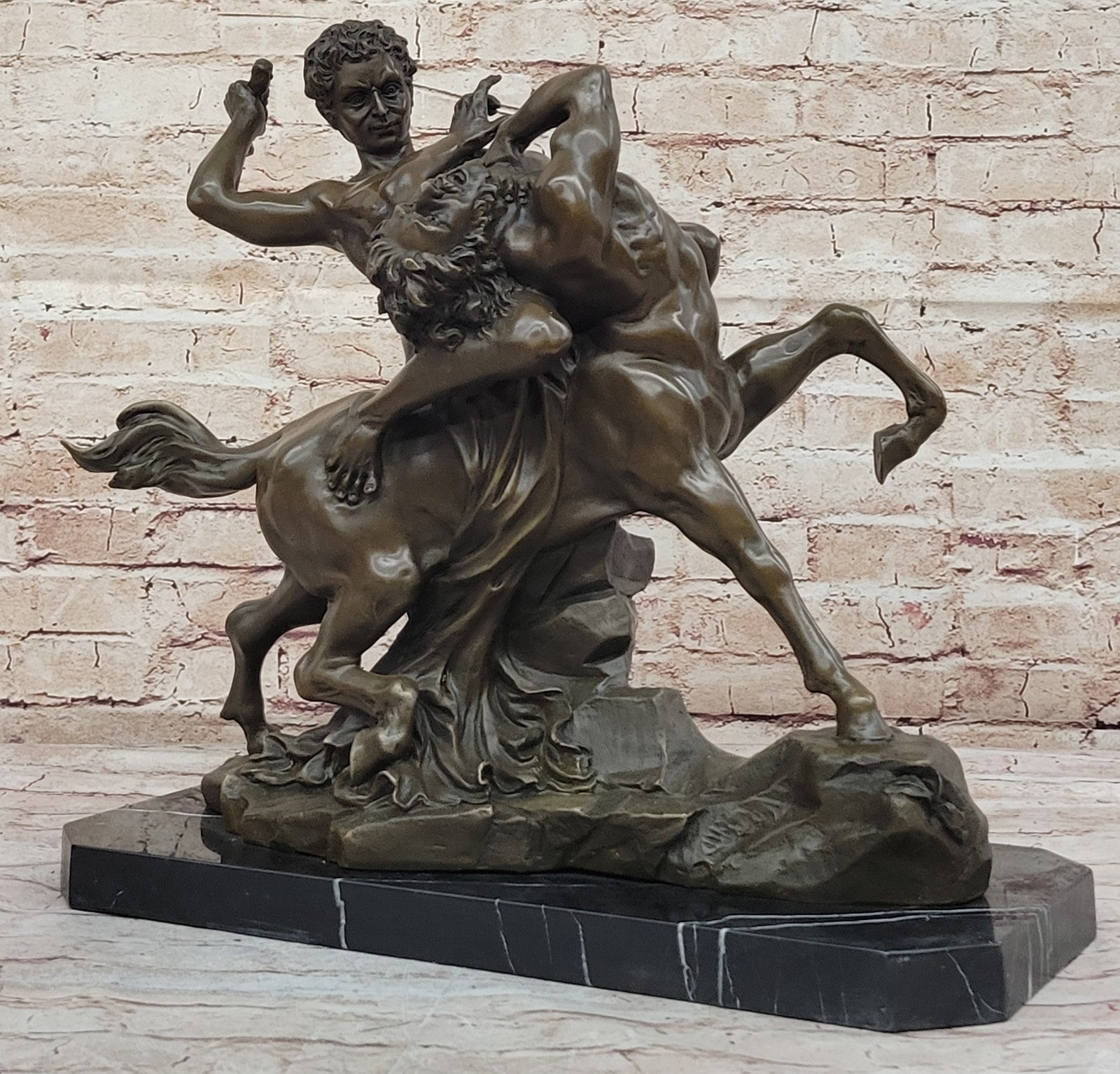 Antique Reproduction Beauty: Barye`s Theseus and the Centaur - Solid Bronze Figurine