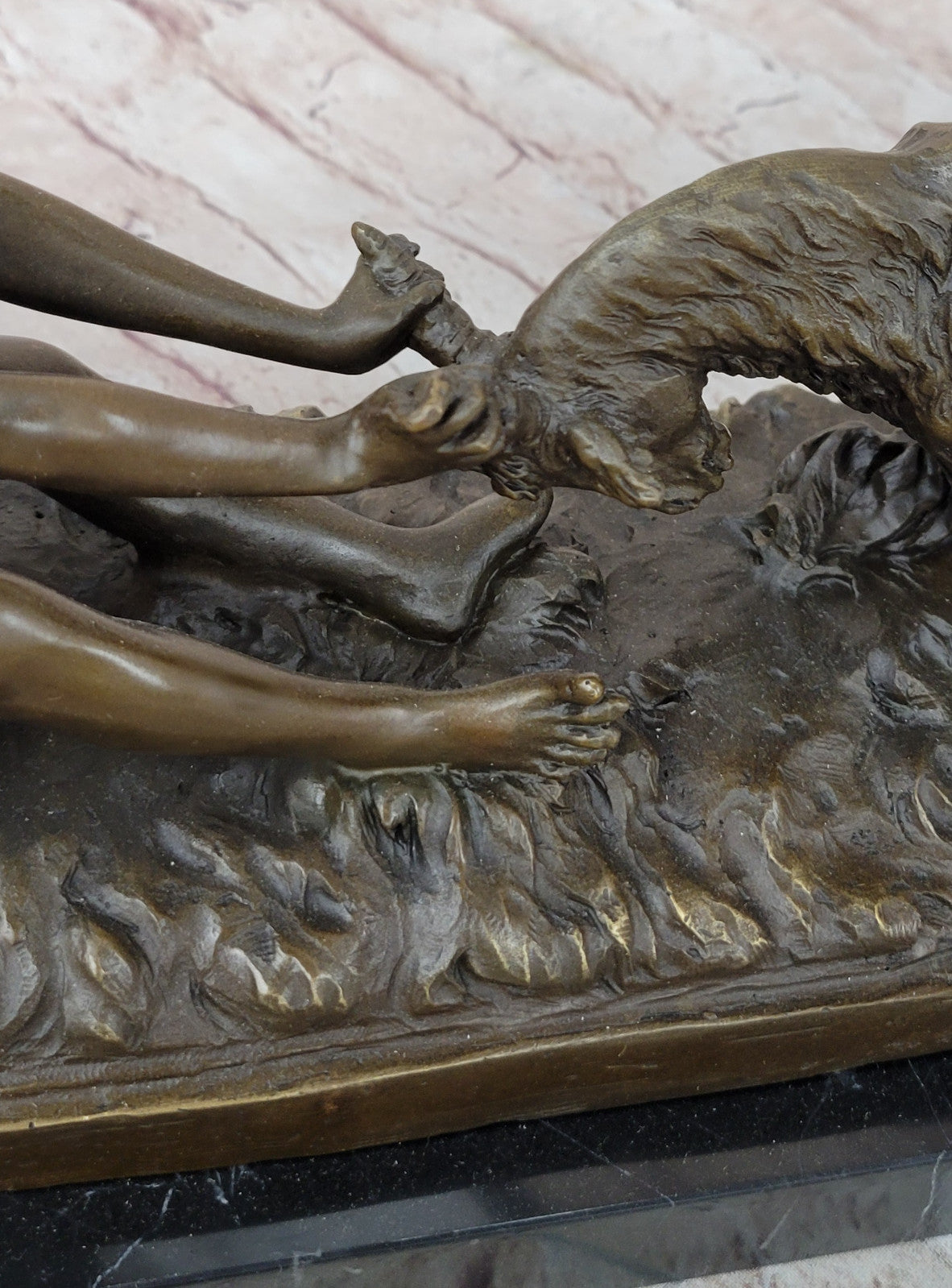 Gory`s Nude Girl with Goat: Genuine Bronze Art Nouveau Sculpture, Hot Cast Decor