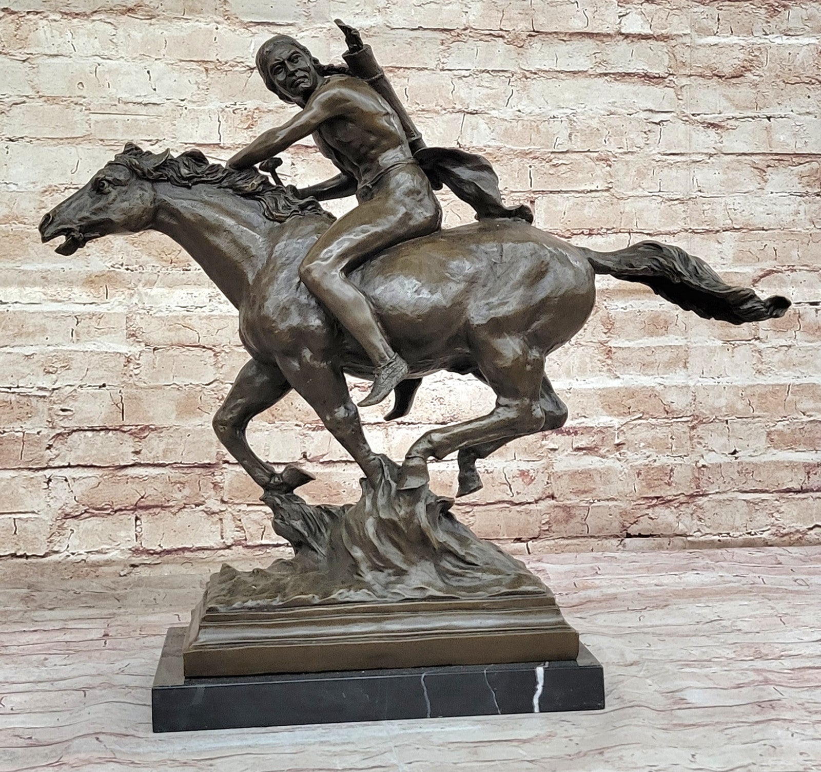 Buy Collectible Masterpiece: Mario Nick’s Bronze Indian Hunter with Horse & Axe – Art Sculpture Home Decor & Gift