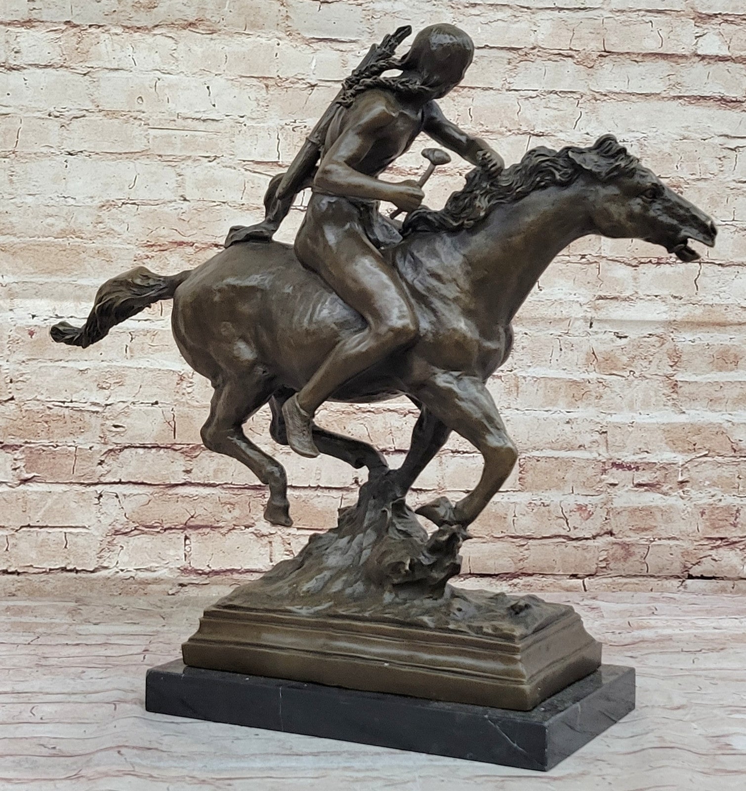 Buy Collectible Masterpiece: Mario Nick’s Bronze Indian Hunter with Horse & Axe – Art Sculpture Home Decor & Gift