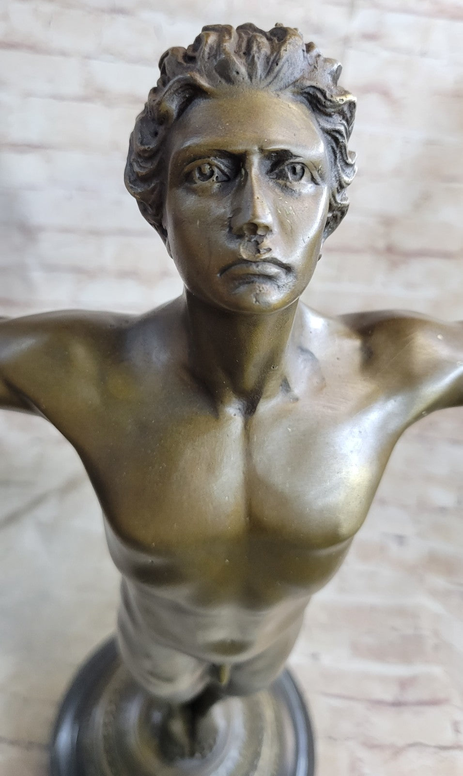 SIGNED, bronze Sculpture winged man nude Icarus "Rising Sun" Classic Artwork