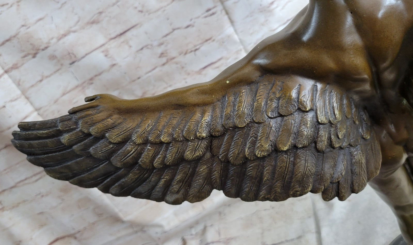 SIGNED, bronze Sculpture winged man nude Icarus "Rising Sun" Classic Artwork