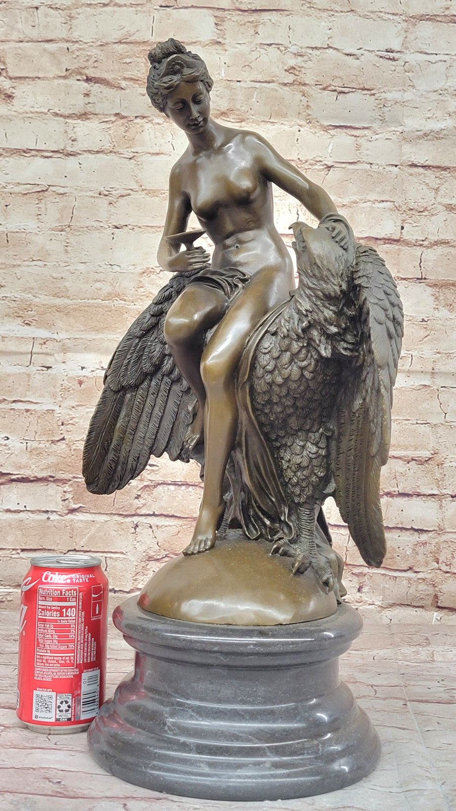 Handmade Elegance: Buhot`s Heber with Eagle - Nude Bronze Sculpture Decor