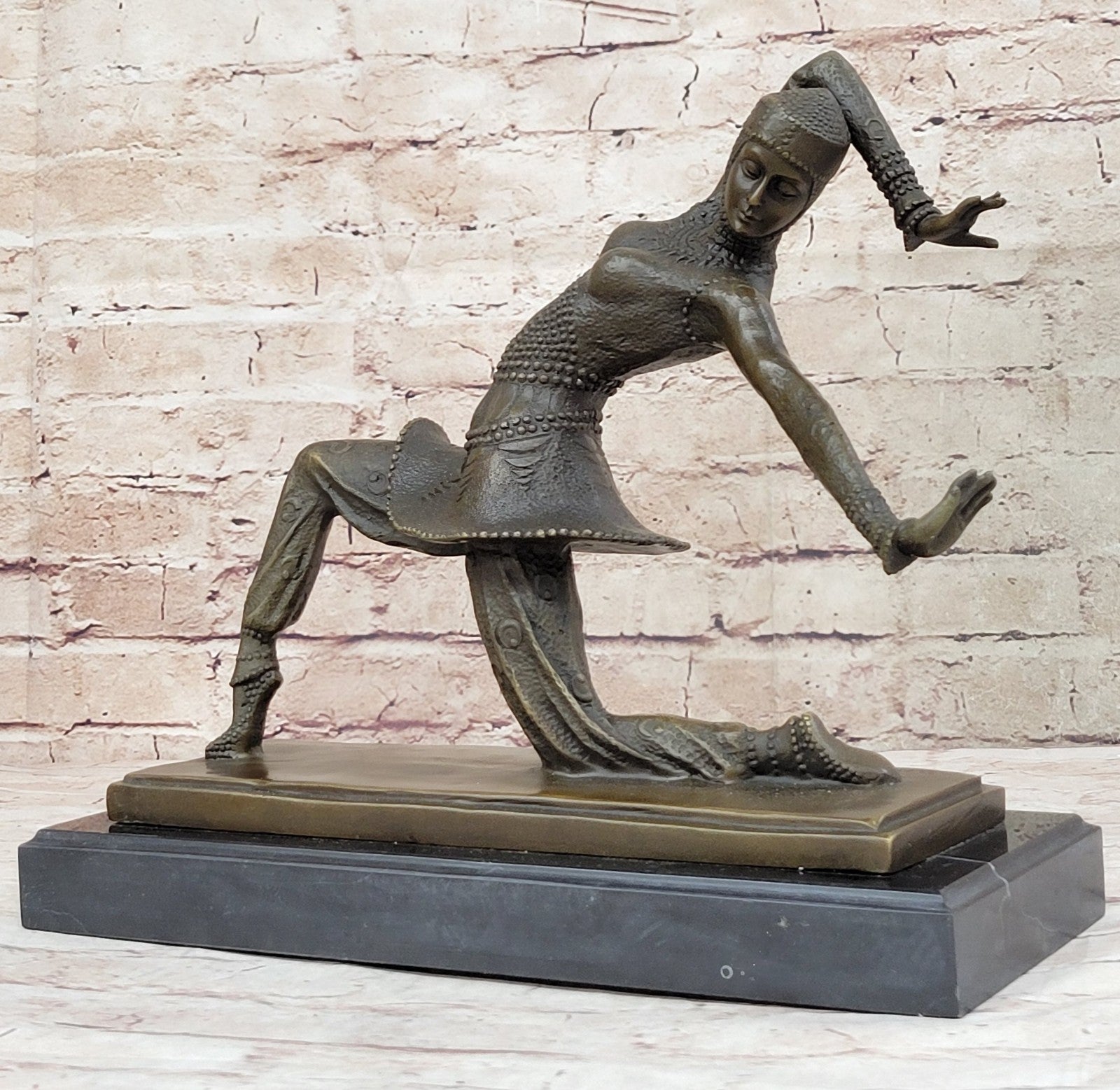 BRONZE ART DECO NOUVEAU SCULPTURE CHIPARUS LARGE MARBLE BASE FIGURINE HOME DECOR