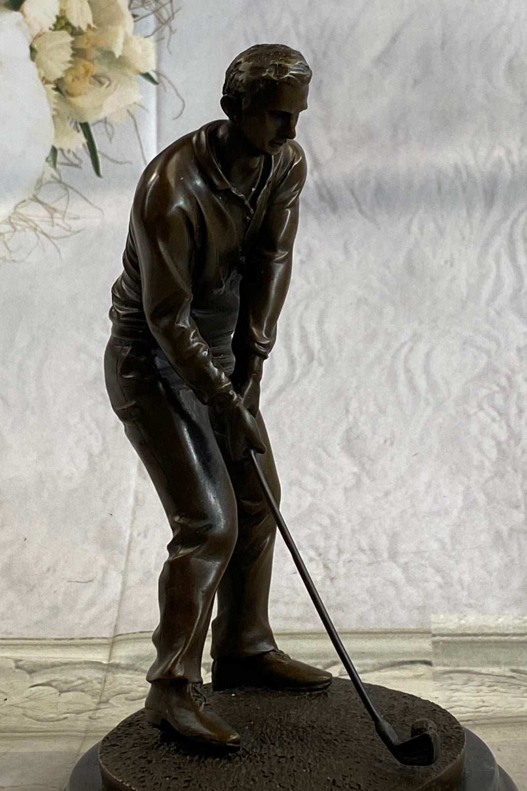 100% Solid Bronze Sculpture Statue Golfer Golf Male Golfing Trophy Deal Figurine