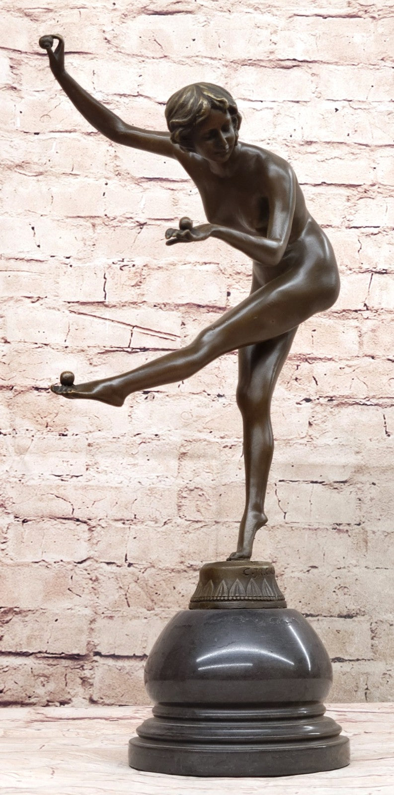 Claire Jeanne Roberte Colinet (Brazil, 1880-1950) Nude Juggler Bronze Statue