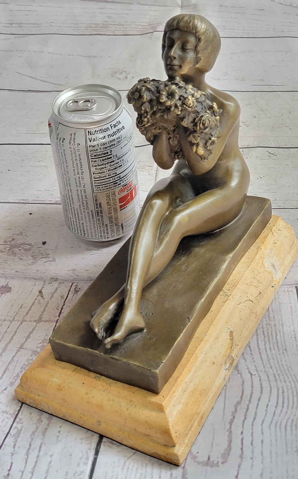 Sexy West Art Deco Sculpture Bronze Marble Nude Woman Belle Flower Girl Statue