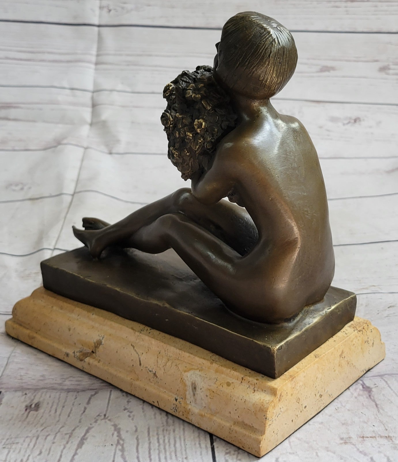 Sexy West Art Deco Sculpture Bronze Marble Nude Woman Belle Flower Girl Statue