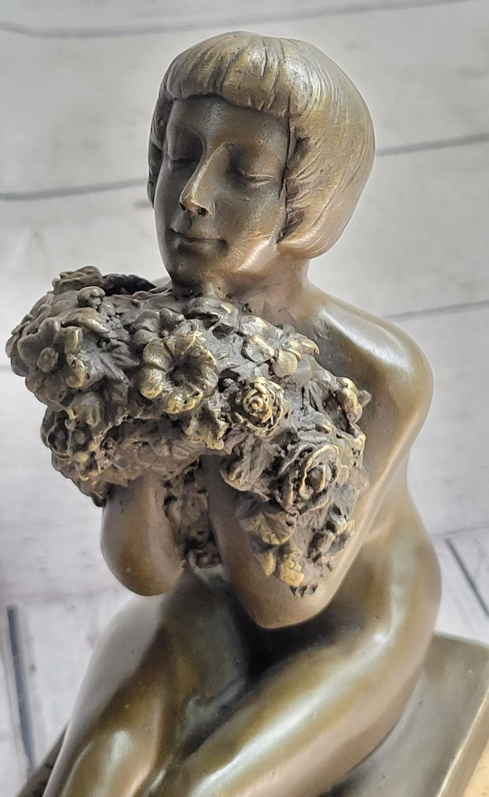 Sexy West Art Deco Sculpture Bronze Marble Nude Woman Belle Flower Girl Statue