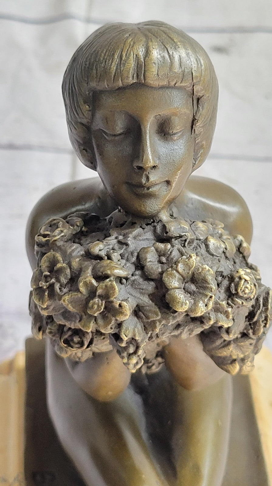 Sexy West Art Deco Sculpture Bronze Marble Nude Woman Belle Flower Girl Statue