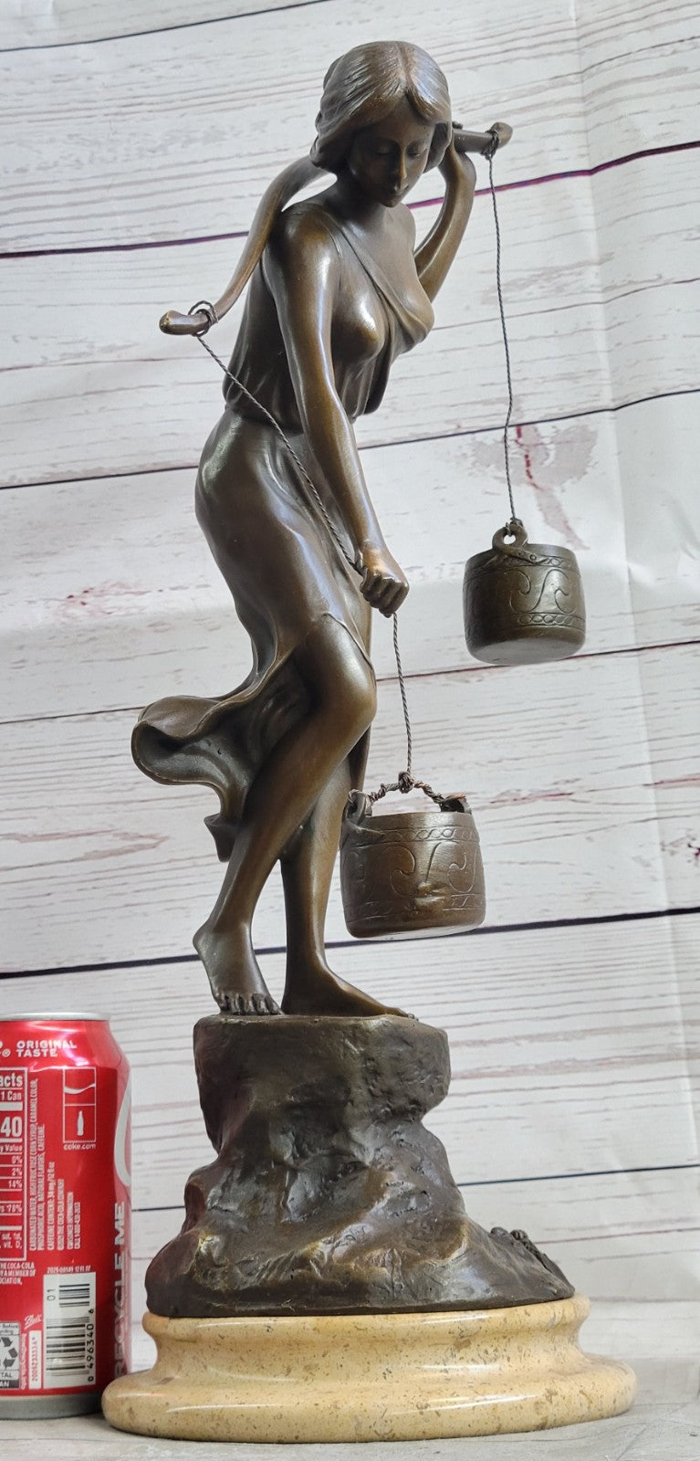Mid Century French Bronze 16" Neoclassical sculpture of a maiden with Bucket NR