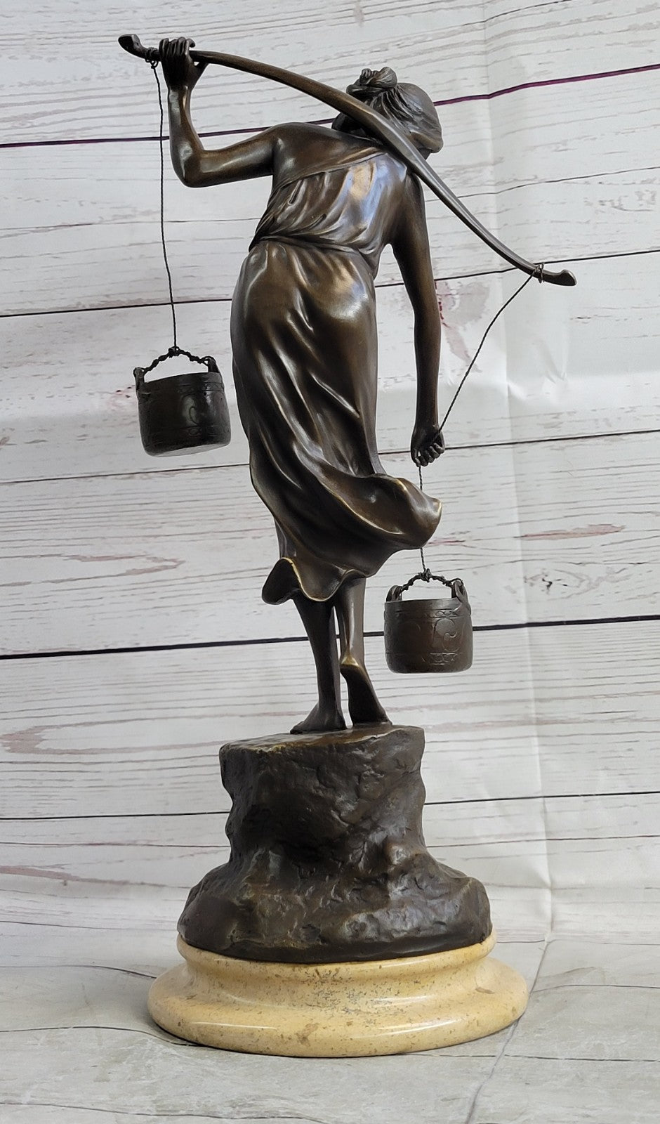 Mid Century French Bronze 16" Neoclassical sculpture of a maiden with Bucket NR