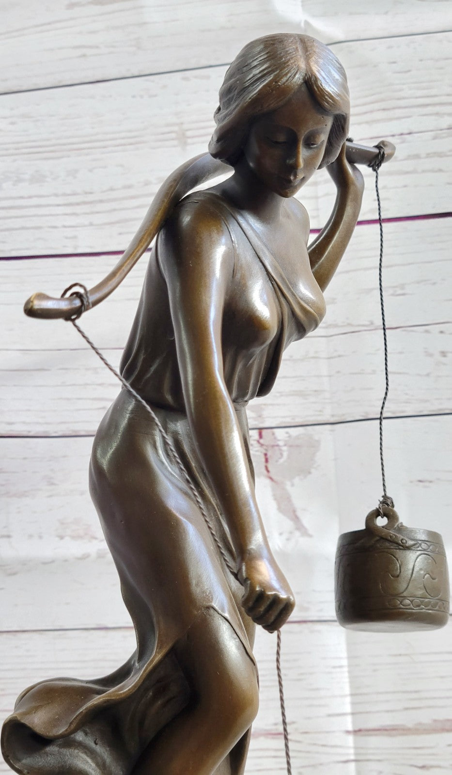 Mid Century French Bronze 16" Neoclassical sculpture of a maiden with Bucket NR