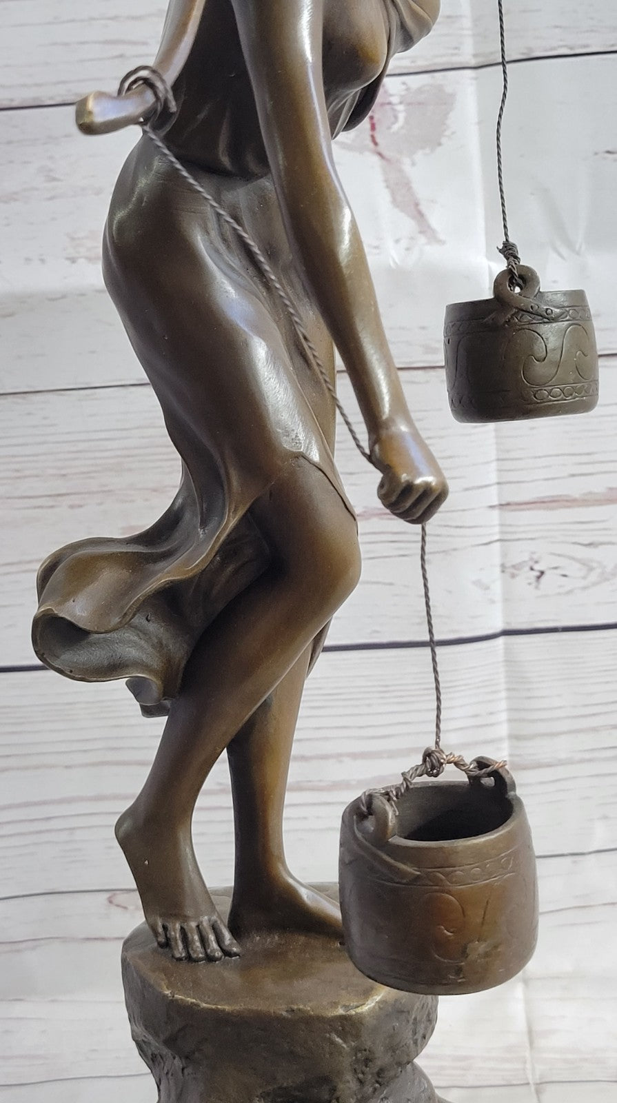 Mid Century French Bronze 16" Neoclassical sculpture of a maiden with Bucket NR
