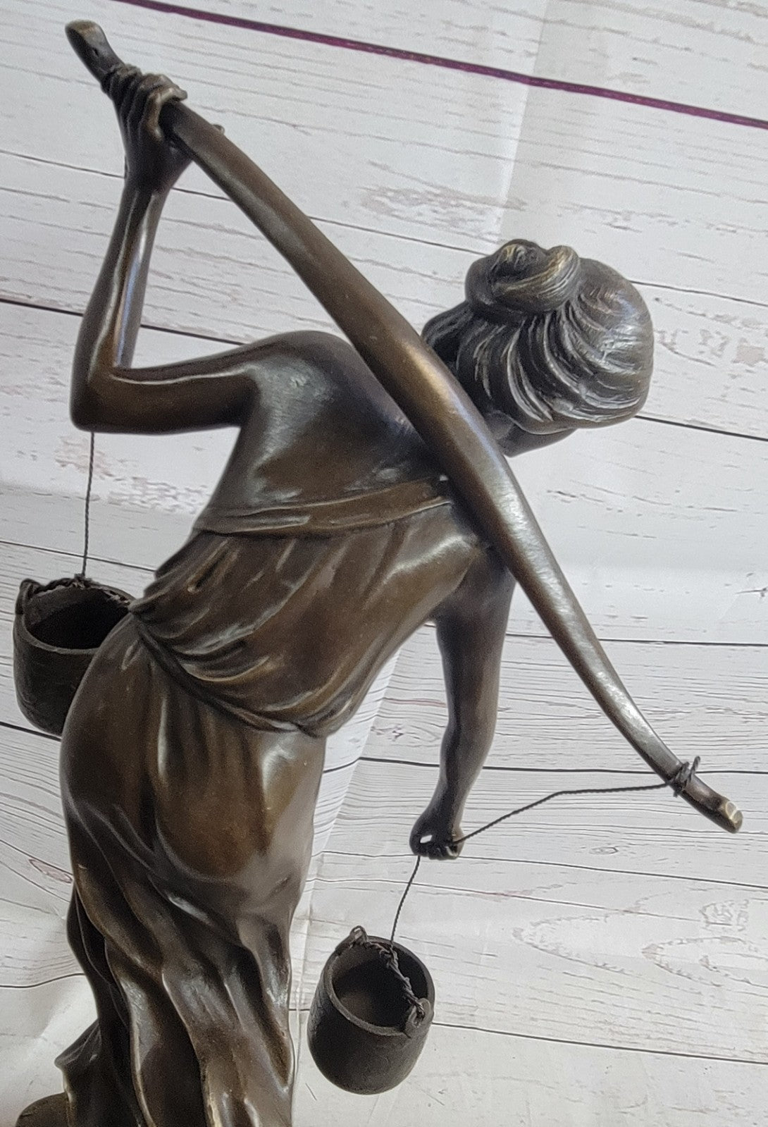 Mid Century French Bronze 16" Neoclassical sculpture of a maiden with Bucket NR
