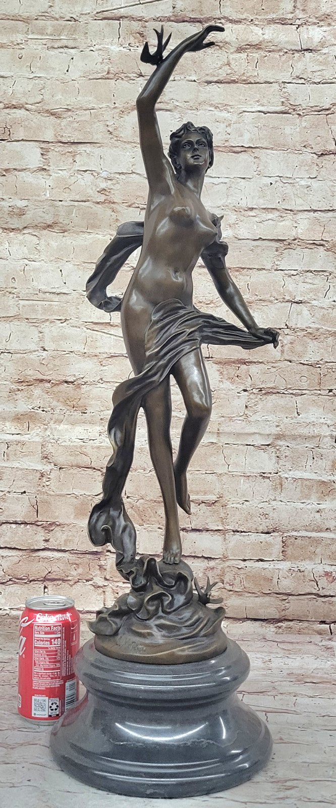 Handcrafted Excellence: A. Moreau Sculpture - Bronze Nude Lady with Bird, Art Deco