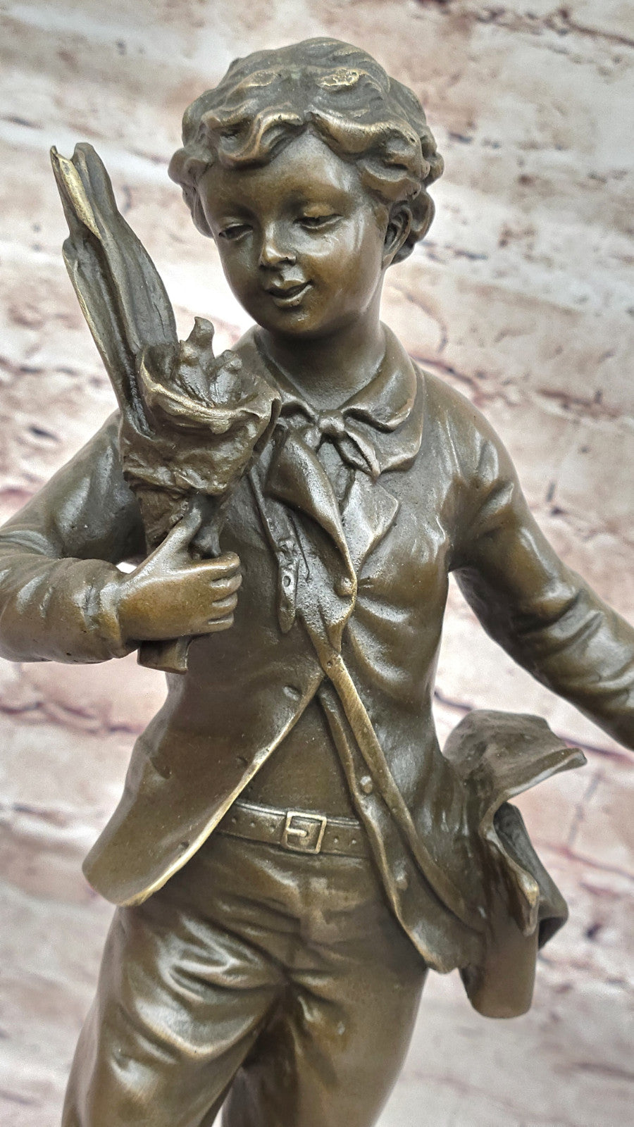 Detailed Figurine: Bruchon`s French Bronze School Boy - Hot Cast Sculpture