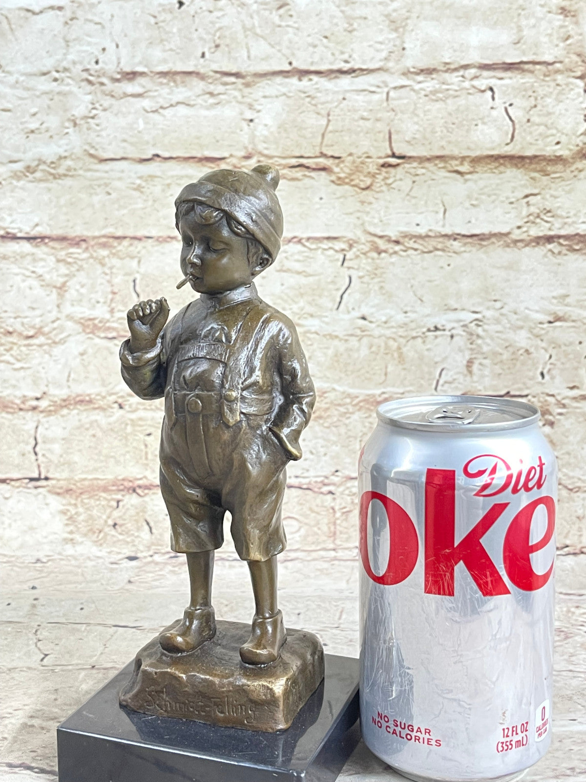 Hand Made Hot Cast Little Boy Smoking Humorous Bronze Sculpture Figurine