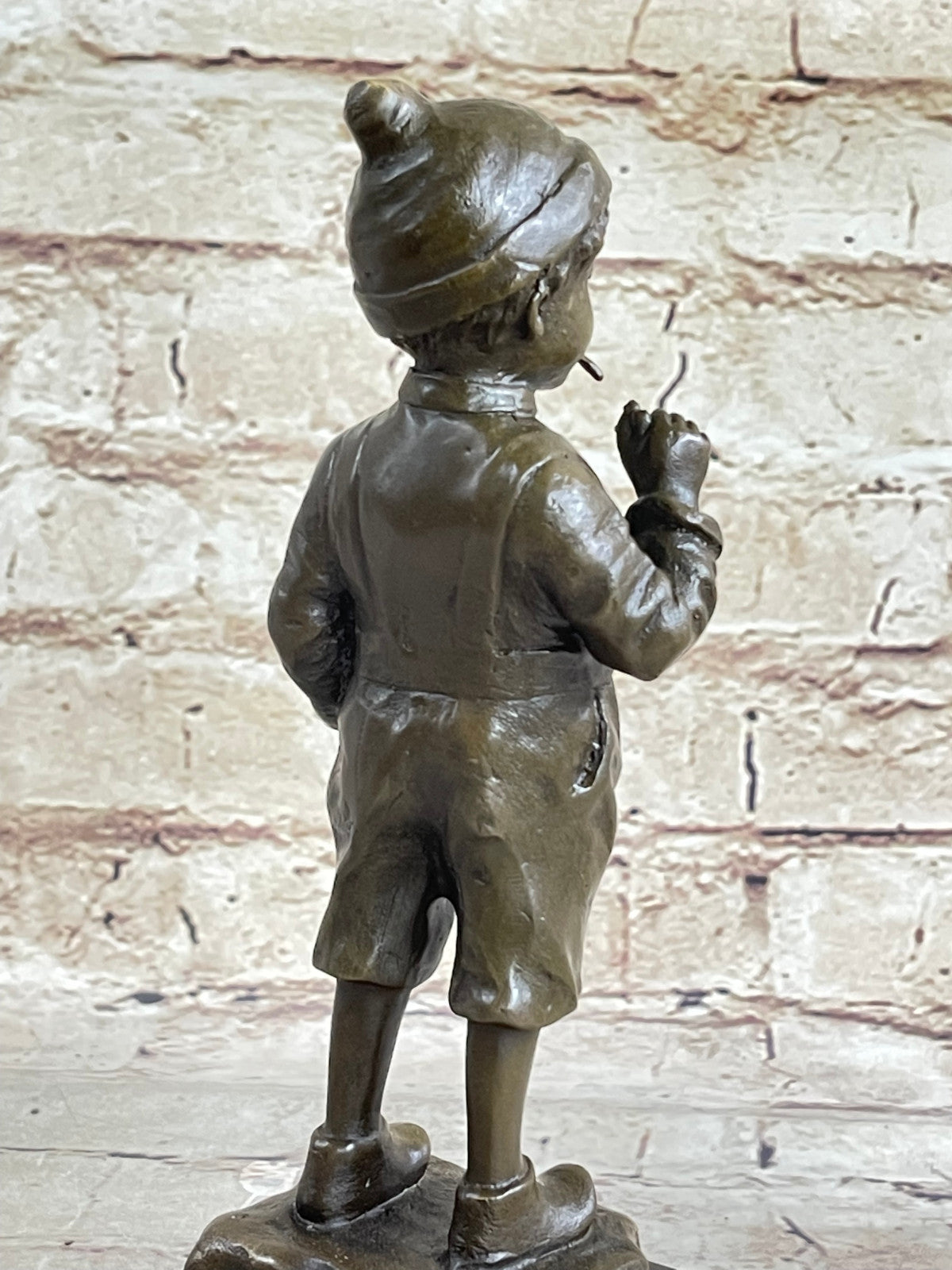 Hand Made Hot Cast Little Boy Smoking Humorous Bronze Sculpture Figurine