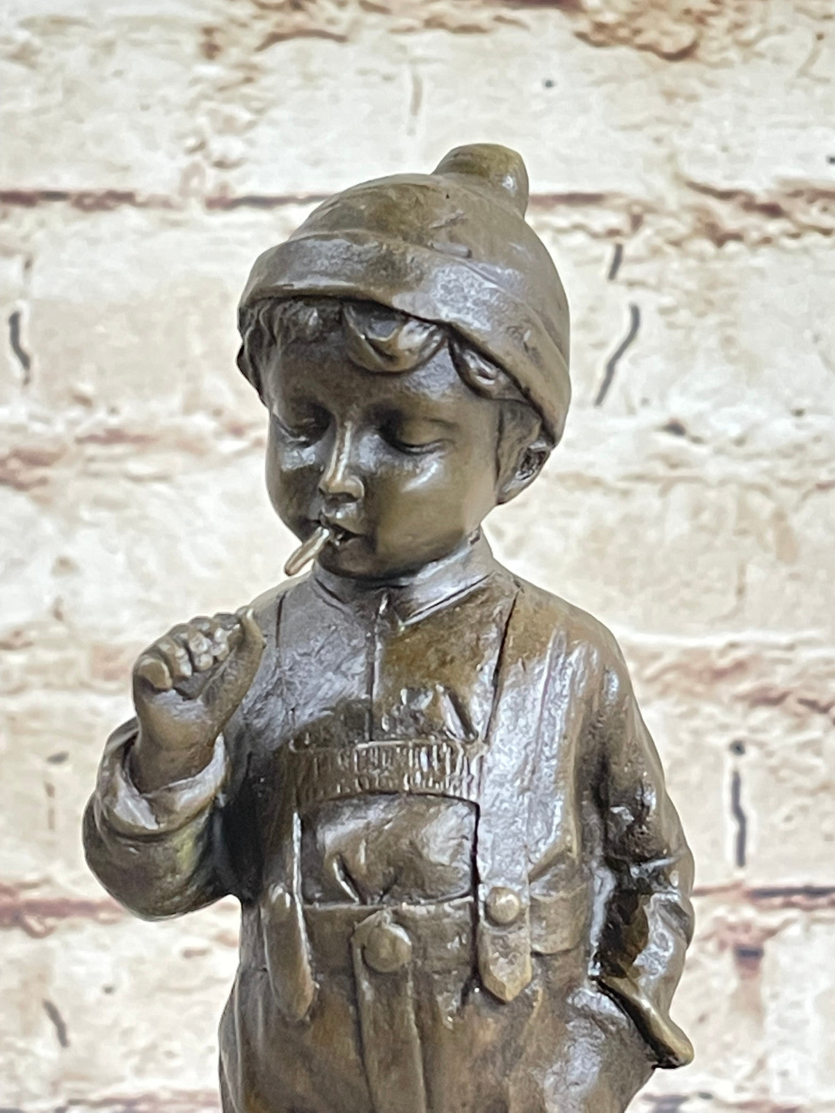 Hand Made Hot Cast Little Boy Smoking Humorous Bronze Sculpture Figurine