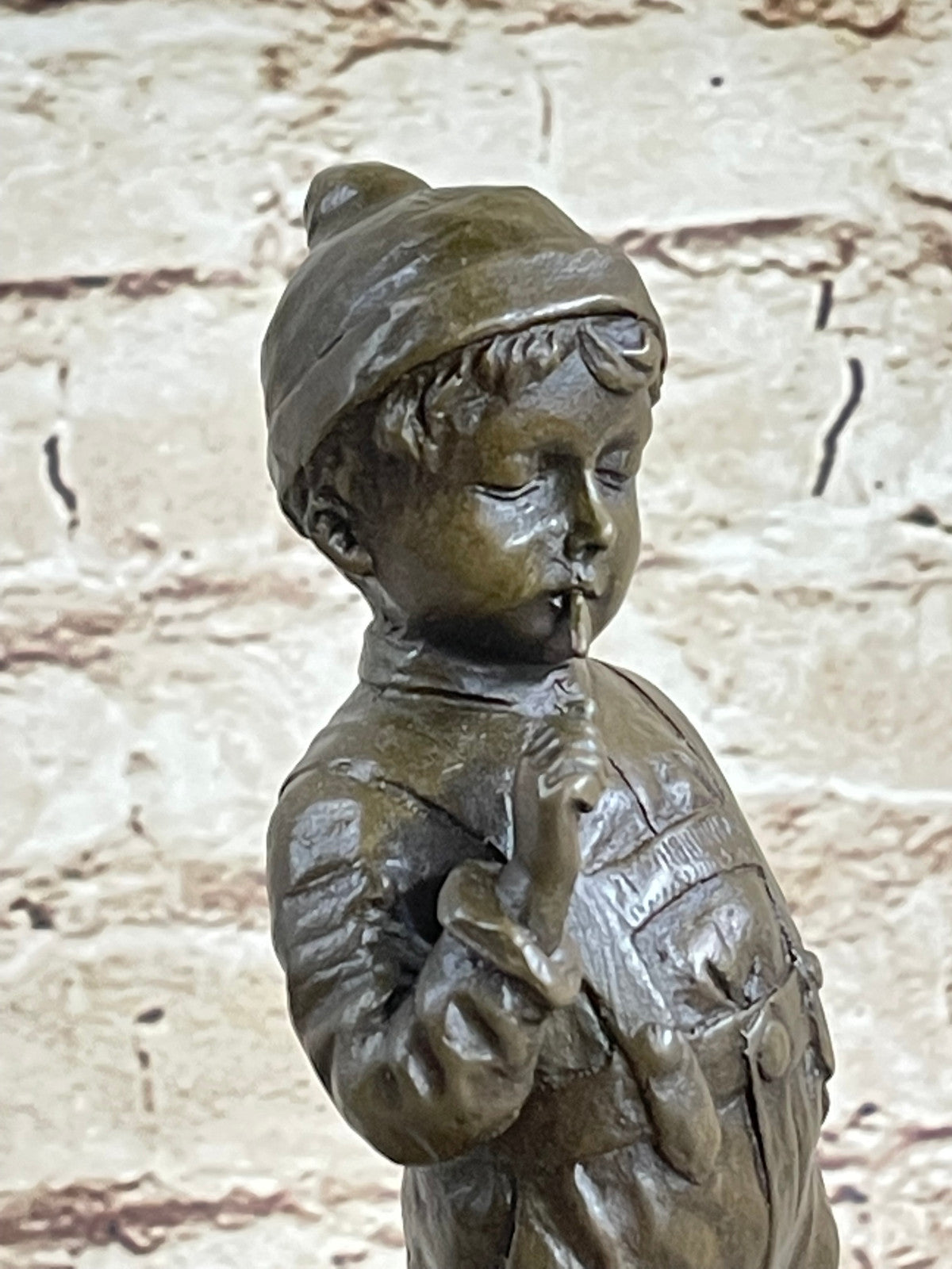 Hand Made Hot Cast Little Boy Smoking Humorous Bronze Sculpture Figurine