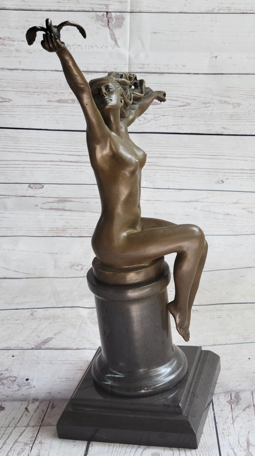 NUDE LADY FREE BIRD BRONZE MARBLE SCULPTURE FIGURINE STATUE FIGURE FIGURINE Sale