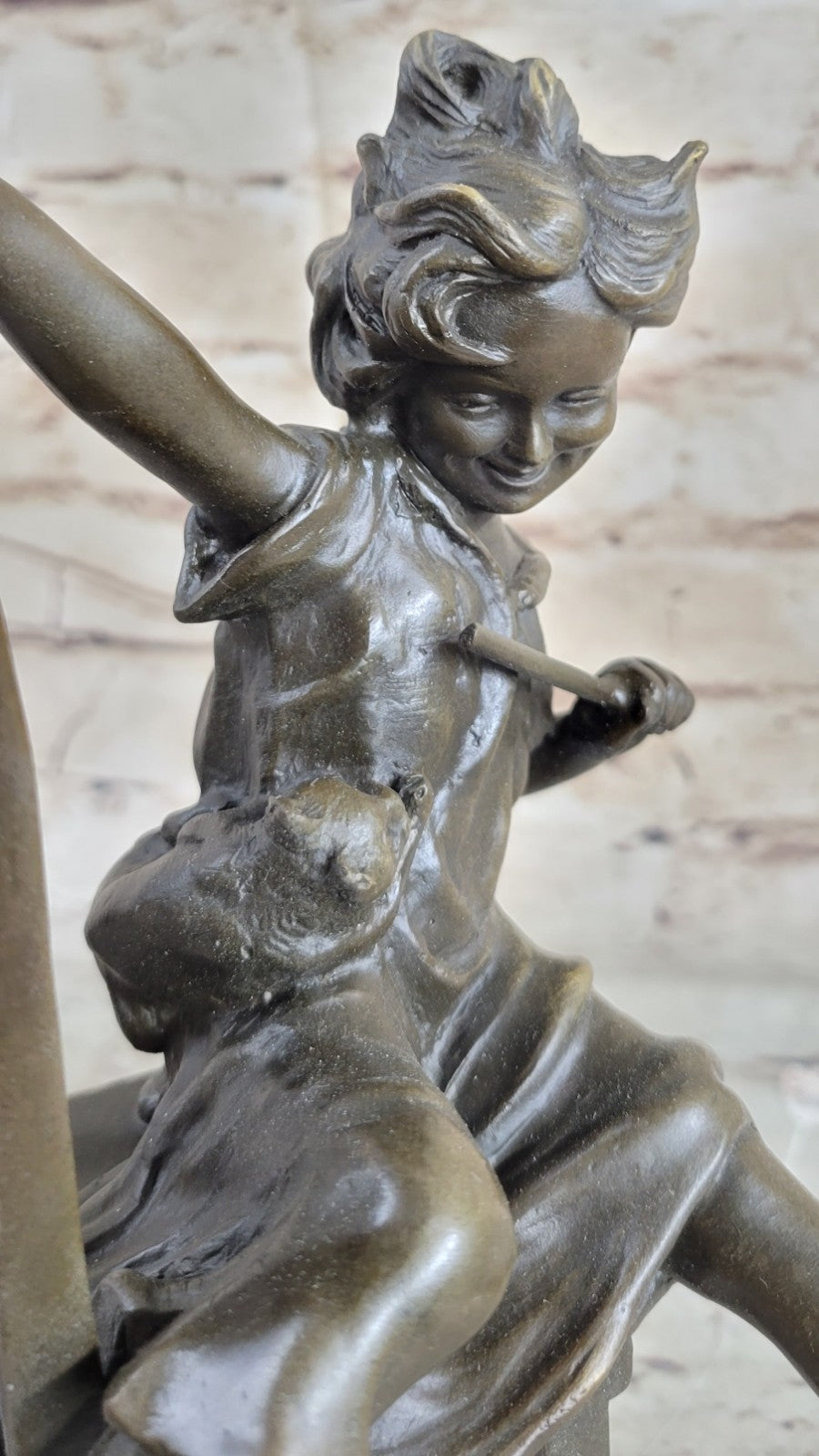 Bronze, Child with Cat Over the Chair, bronze Sculpture Signed Iffland Hot Cast