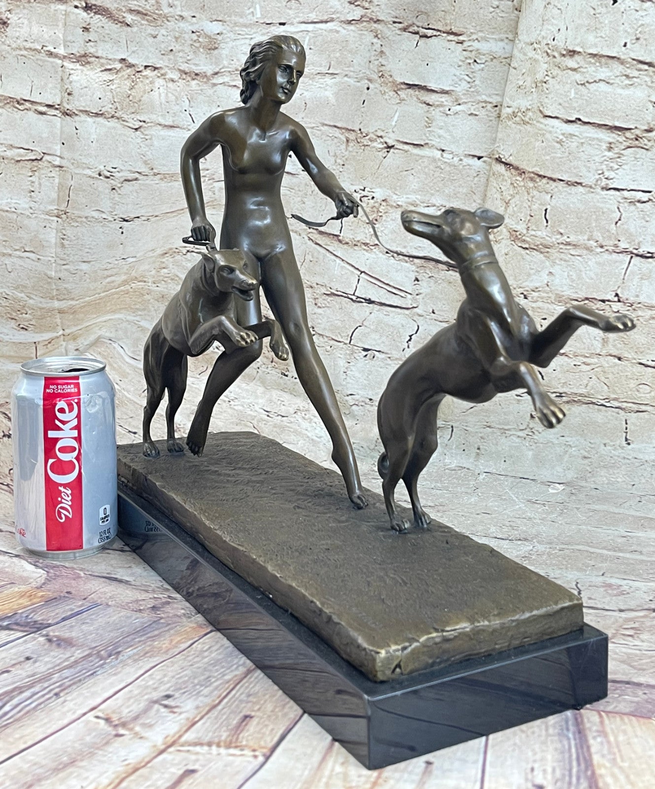 Large "A. Bouraine - The Hunt" Art Deco Bronze Figurine On Black Marble Base NR
