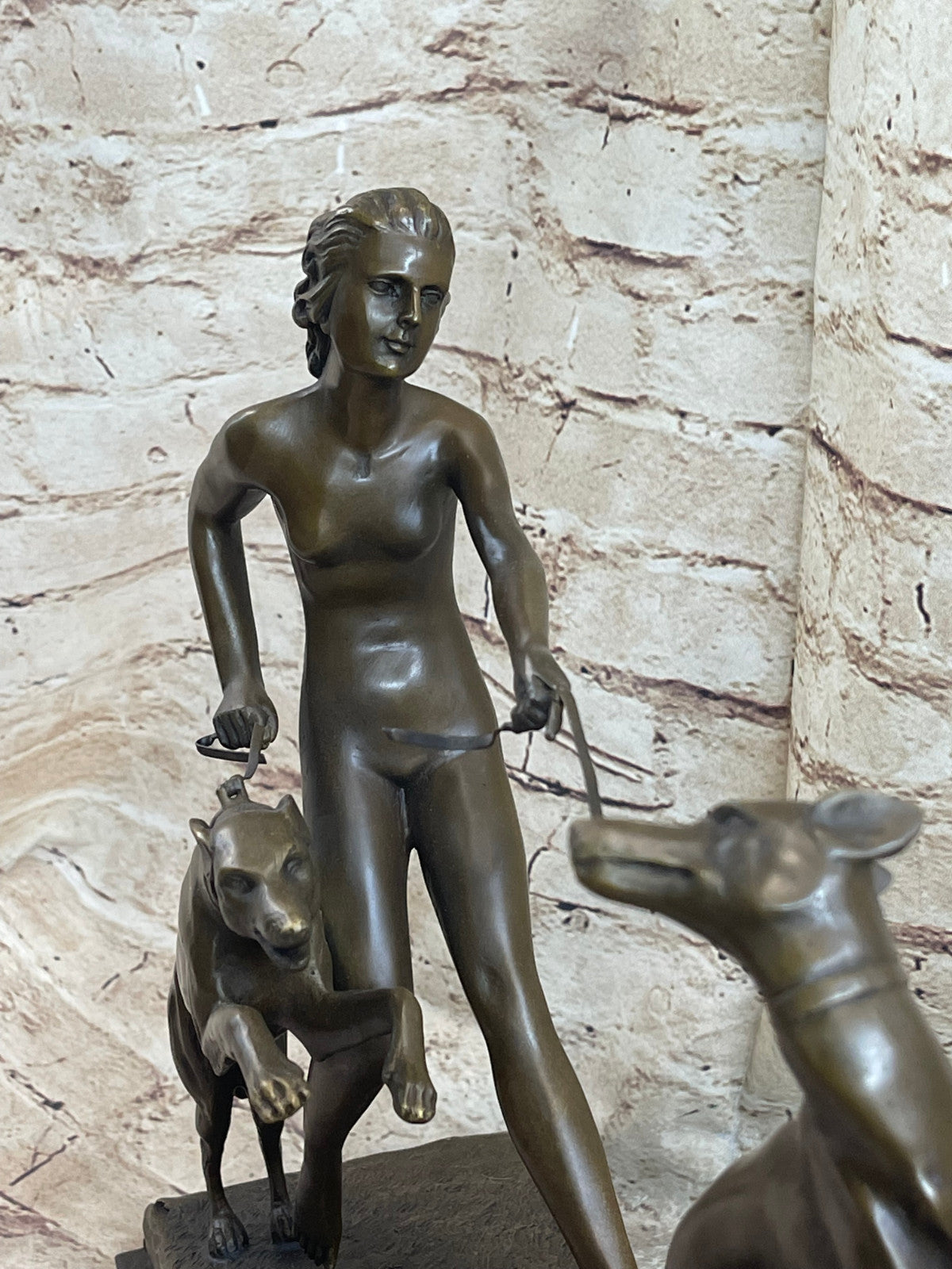 Large "A. Bouraine - The Hunt" Art Deco Bronze Figurine On Black Marble Base NR