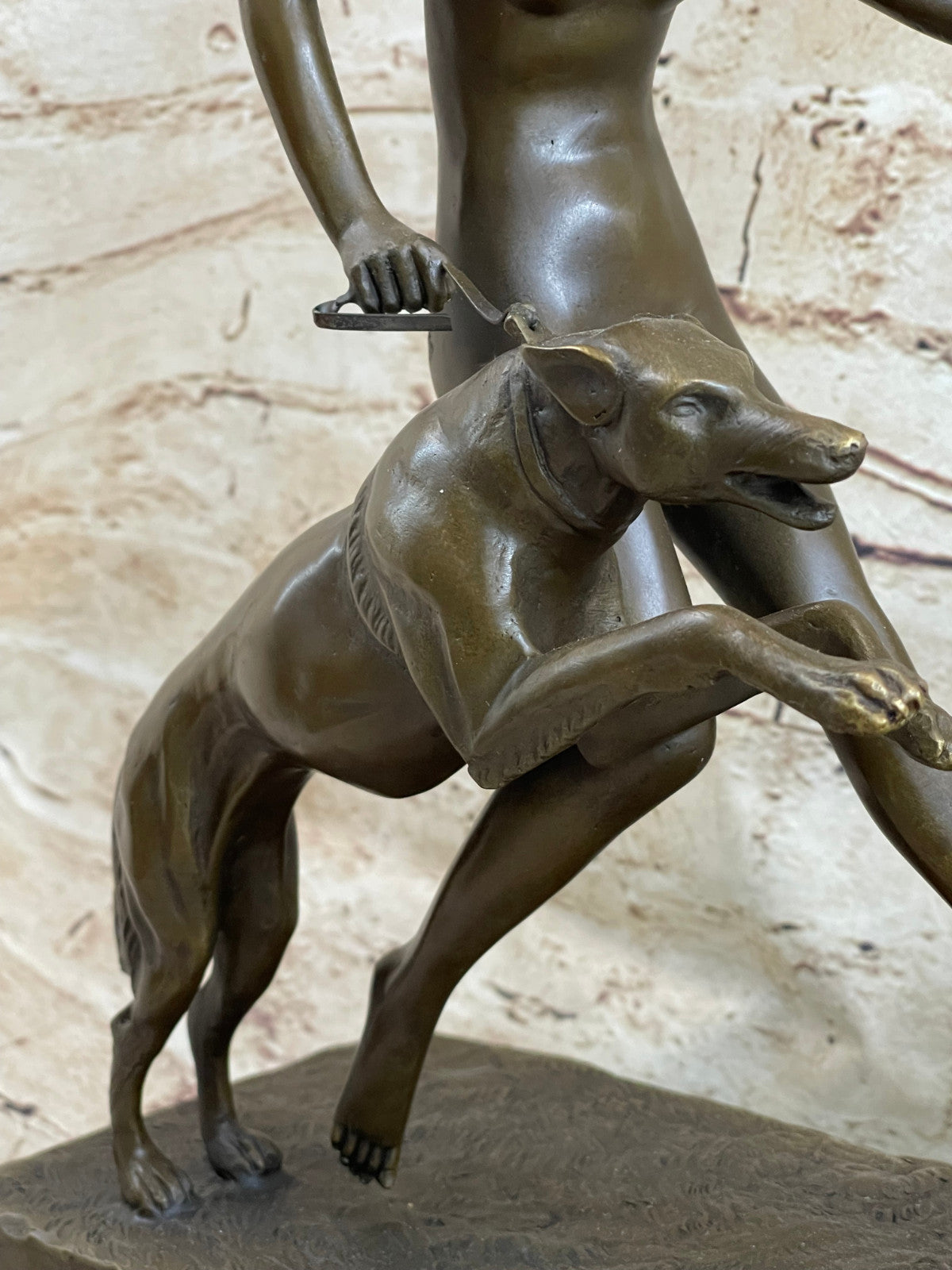 Large "A. Bouraine - The Hunt" Art Deco Bronze Figurine On Black Marble Base NR