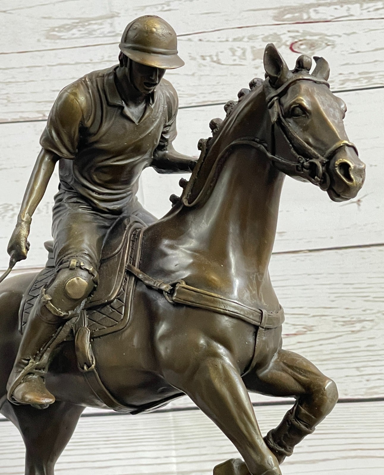 BRONZE POLO PLAYER HORSE & JOCKEY BRONZE SCULPTURE, SIGNED MILO HOT CAST FIGURE